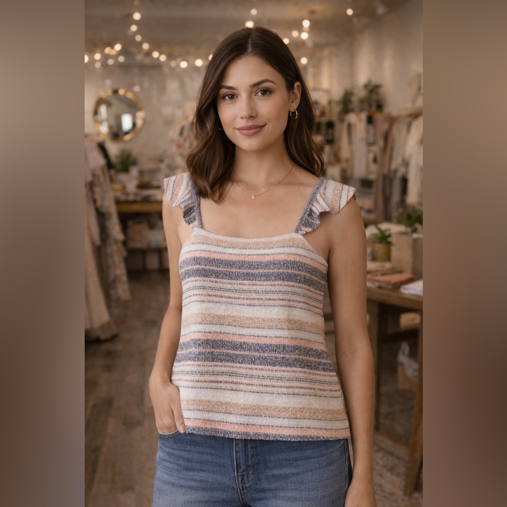 Madewell Textured Striped Ruffle Strap Top